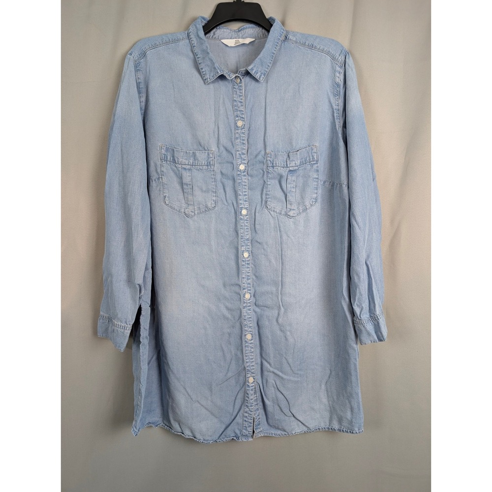 H&M &Denim Shirt Dress Womens XXL Light Blue Excellent - Picture 2 of 6